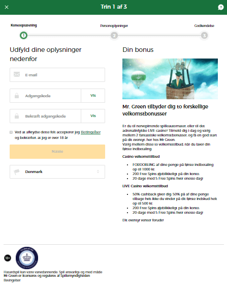 Opret konto med vores bonuskode til Mr. Green
